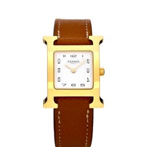 Hermes Stainless Steel Epsom 21mm Heure H Hour Quartz Watch Gold